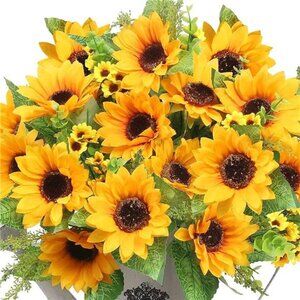 Artificial Sunflower Bouquets 2‎ Bunches Fake Wildflowers for Baby Shower Decor